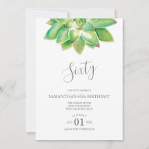 Waterverf Succulent 60th Birthday Invitation