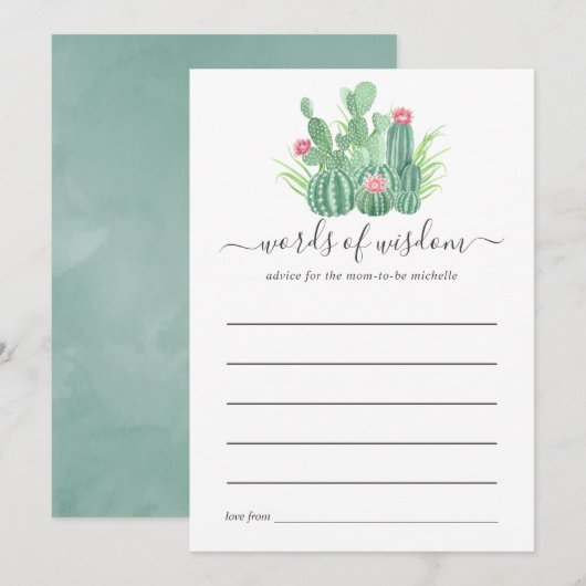 Waterverf Succulent Baby shower Advieskaart (Voorkant / Achterkant)