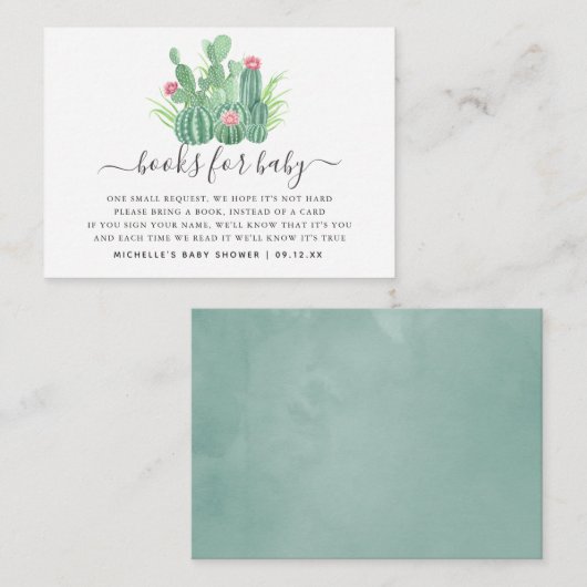 Waterverf Succulent Baby shower Book Request Informatiekaartje (Voorkant / Achterkant)