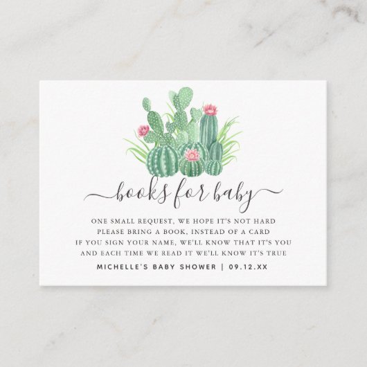 Waterverf Succulent Baby shower Book Request Informatiekaartje (Voorkant)