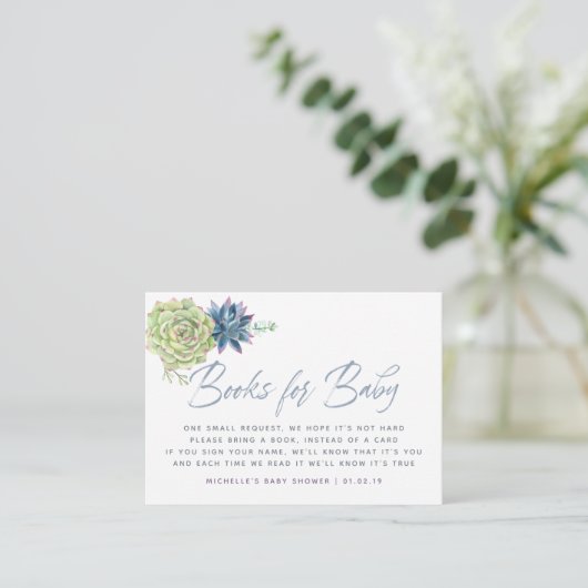 Waterverf Succulent Baby shower Book Request Informatiekaartje (Staand voorkant)