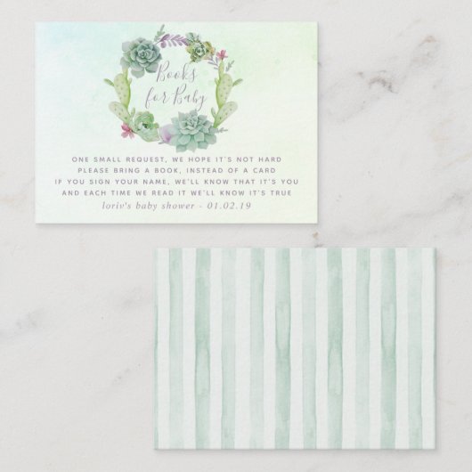 Waterverf Succulent Baby shower Book Request Informatiekaartje (Voorkant / Achterkant)