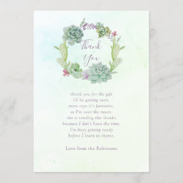 Waterverf Succulent Baby shower Dank u wel Bedankkaart