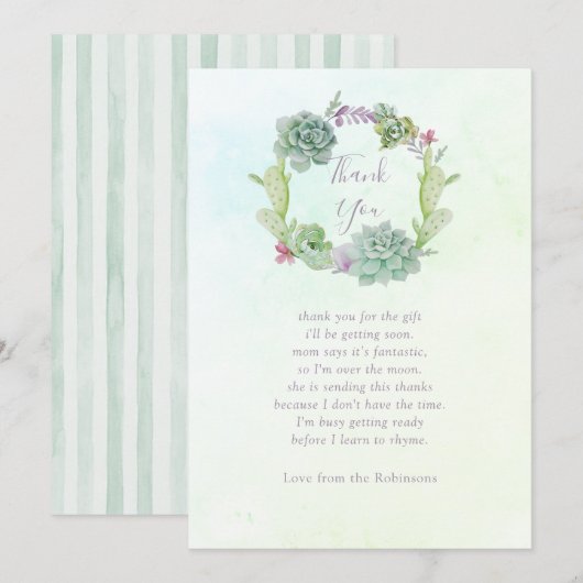Waterverf Succulent Baby shower Dank u wel Bedankkaart (Voorkant / Achterkant)