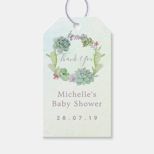 Waterverf Succulent Baby shower Dank u wel Cadeaulabel (Voorkant)