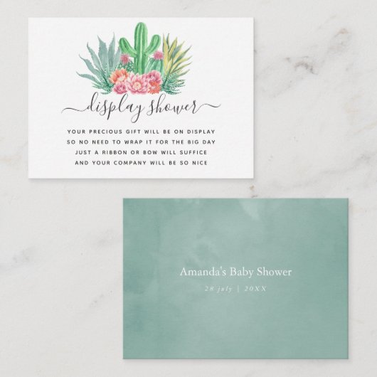 Waterverf Succulent Baby shower Display Shower Informatiekaartje (Voorkant / Achterkant)