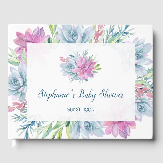 Waterverf Succulent Baby shower Gastenboek (Voorkant)
