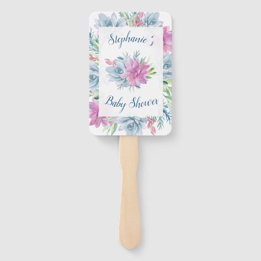 Waterverf Succulent Baby shower Handwaaier (Achterkant)