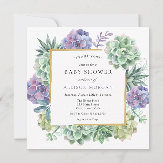 Waterverf succulent Baby shower Kaart (Voorkant)