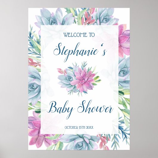 Waterverf Succulent Baby shower Poster (Voorkant)