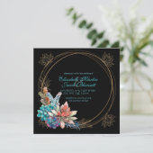 Waterverf Succulent, blauwgroen zwart Bruiloft Kaart (Staand voorkant)