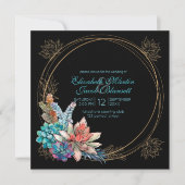 Waterverf Succulent, blauwgroen zwart Bruiloft Kaart (Voorkant)