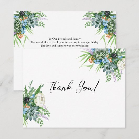 Waterverf Succulent Bloemen Boeket Boho Bruiloft Bedankkaart (Voorkant / Achterkant)