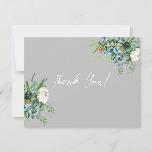 Waterverf Succulent Bloemen Boeket Boho Bruiloft Bedankkaart (Voorkant)