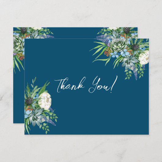 Waterverf Succulent Bloemen Boeket Boho Bruiloft Bedankkaart (Voorkant / Achterkant)