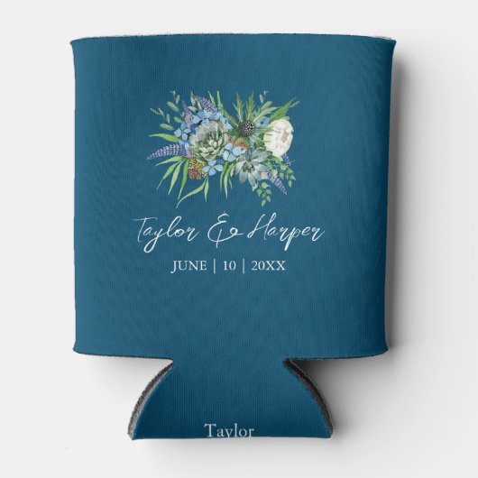 Waterverf Succulent Bloemen Boeket Boho Bruiloft Blikjeskoeler (Voorkant)