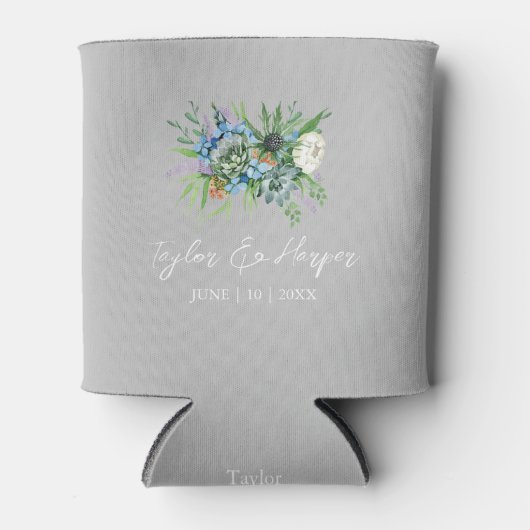 Waterverf Succulent Bloemen Boeket Boho Bruiloft Blikjeskoeler (Voorkant)