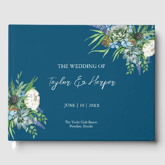 Waterverf Succulent Bloemen Boeket Boho Bruiloft Gastenboek (Voorkant)