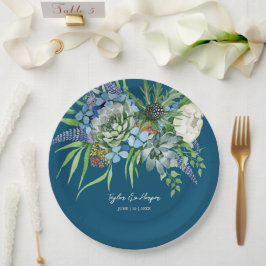 Waterverf Succulent Bloemen Boeket Boho Bruiloft Papieren Bordje