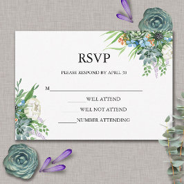 Waterverf Succulent Bloemen Boeket Boho Bruiloft RSVP Kaartje