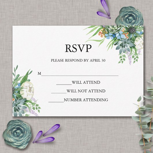 Waterverf Succulent Bloemen Boeket Boho Bruiloft RSVP Kaartje