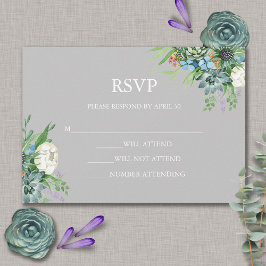 Waterverf Succulent Bloemen Boeket Boho Bruiloft RSVP Kaartje