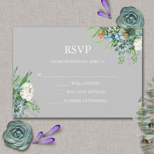 Waterverf Succulent Bloemen Boeket Boho Bruiloft RSVP Kaartje