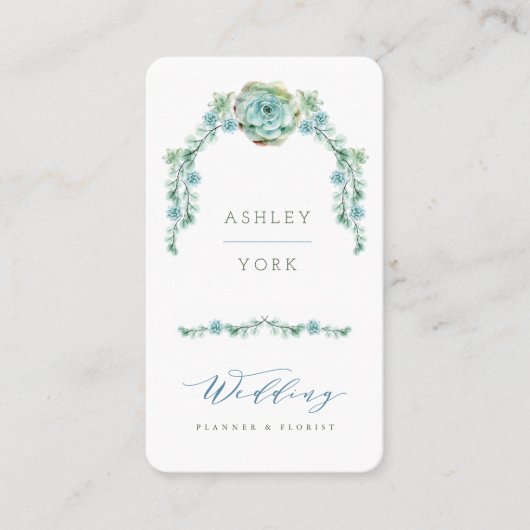 Waterverf Succulent Bloementuin Huwelijksplanner Visitekaartje (Voorkant)