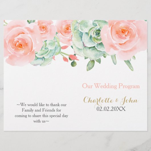 Waterverf Succulent Blush Floral Elegant Wedding (Voorkant)