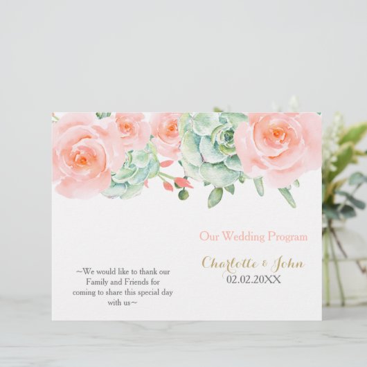 Waterverf Succulent Blush Floral Elegant Wedding (Staand voorkant)