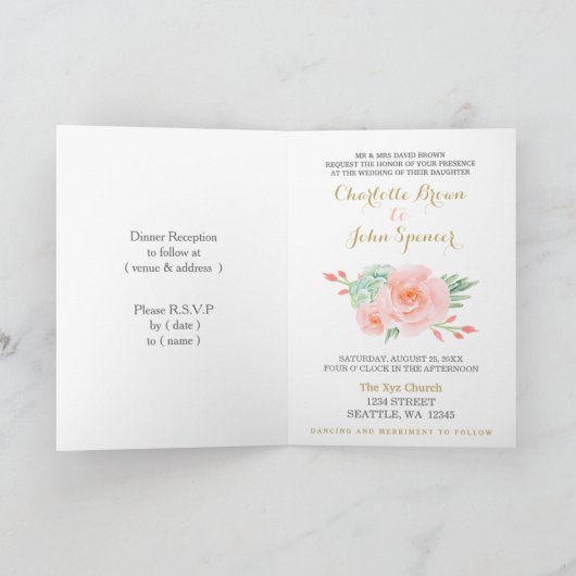 Waterverf Succulent Blush Floral Elegant Wedding (Binnen)