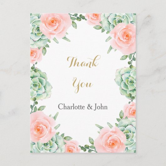 Waterverf Succulent Blush Floral Elegant Wedding Briefkaart (Voorkant)