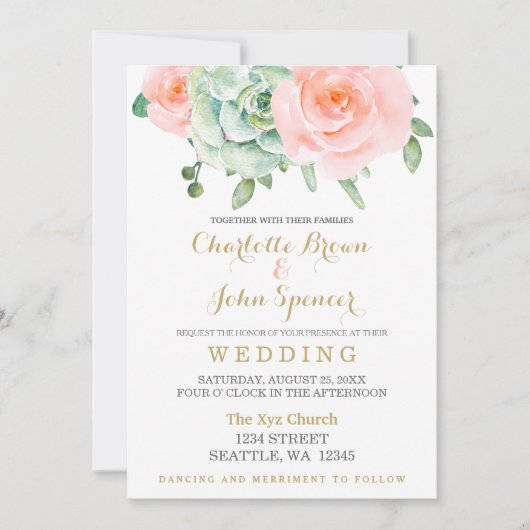 Waterverf Succulent Blush Floral Elegant Wedding Kaart (Voorkant)