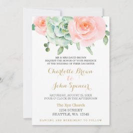Waterverf Succulent Blush Floral Elegant Wedding Kaart