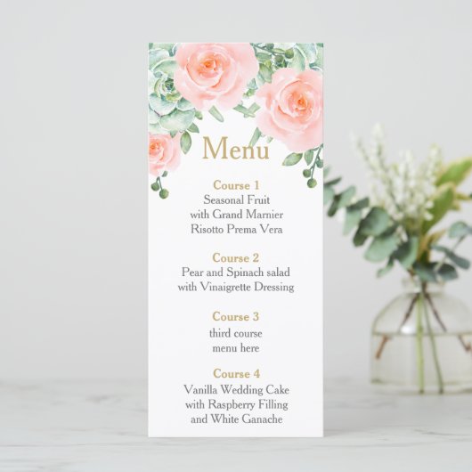 Waterverf Succulent Blush Floral Elegant Wedding Menu (Staand voorkant)