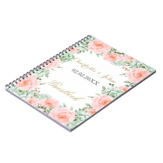 Waterverf Succulent Blush Floral Elegant Wedding Notitieboek (Linkerzijde)