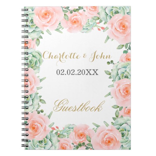 Waterverf Succulent Blush Floral Elegant Wedding Notitieboek (Voorkant)