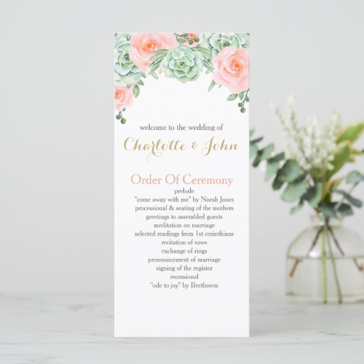 Waterverf Succulent Blush Floral Elegant Wedding Programmakaart (Staand voorkant)