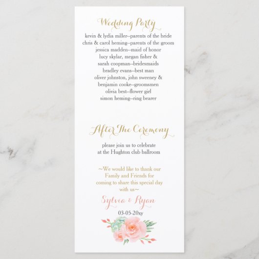 Waterverf Succulent Blush Floral Elegant Wedding Programmakaart (Achterkant)