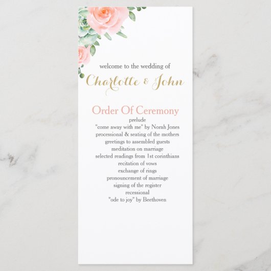 Waterverf Succulent Blush Floral Elegant Wedding Programmakaart (Voorkant)