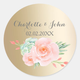 Waterverf Succulent Blush Floral Elegant Wedding Ronde Sticker