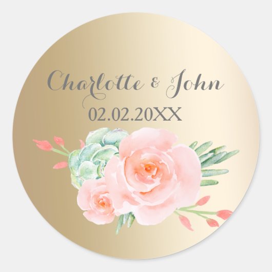 Waterverf Succulent Blush Floral Elegant Wedding Ronde Sticker (Voorkant)