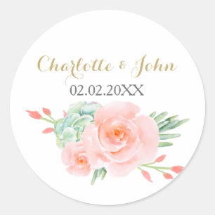 Waterverf Succulent Blush Floral Elegant Wedding Ronde Sticker