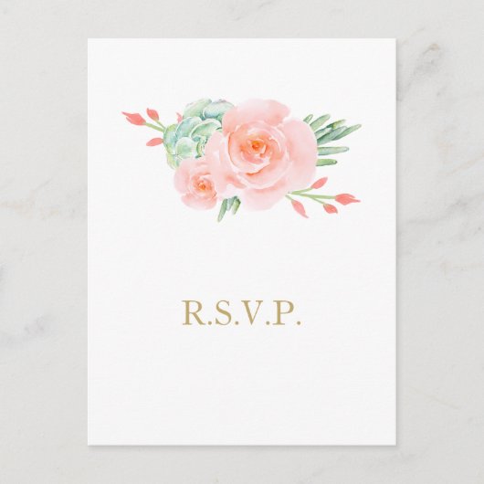 Waterverf Succulent Blush Floral Elegant Wedding Uitnodiging Briefkaart (Voorkant)