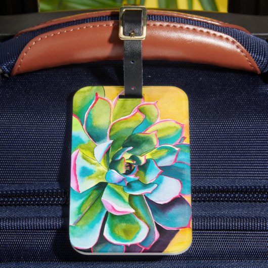 Waterverf succulent botanisch bagagelabel (Voorkant Insitu 2)