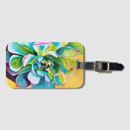 Waterverf succulent botanisch bagagelabel (Voorkant (horizontaal))