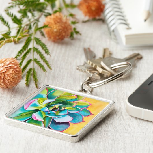 Waterverf succulent botanisch sleutelhanger (Zijkant)