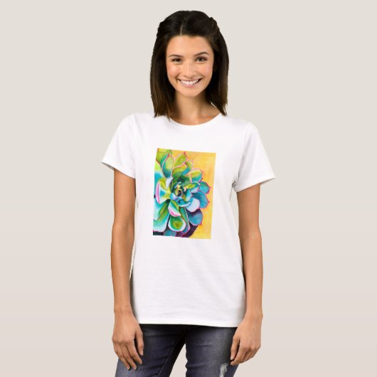 Waterverf succulent botanisch t-shirt (Voorkant volledig)