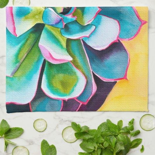 Waterverf succulent botanisch theedoek (Gevouwen)