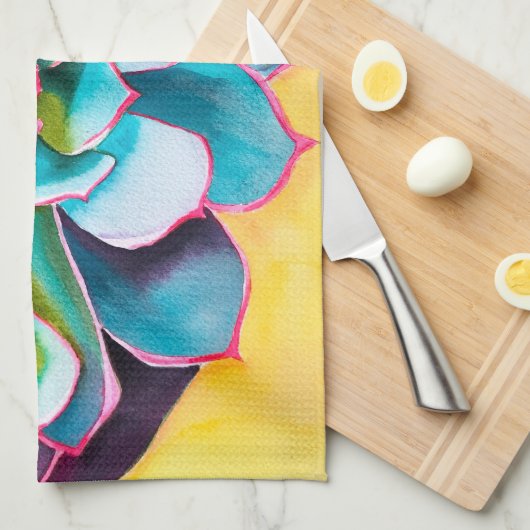 Waterverf succulent botanisch theedoek (Quarter Fold)